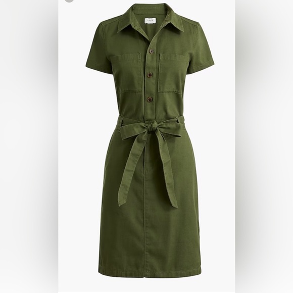 J. Crew Mercantile 2 Green Utility Lyocell Cotton Belted Shirt Dress - Picture 4 of 4